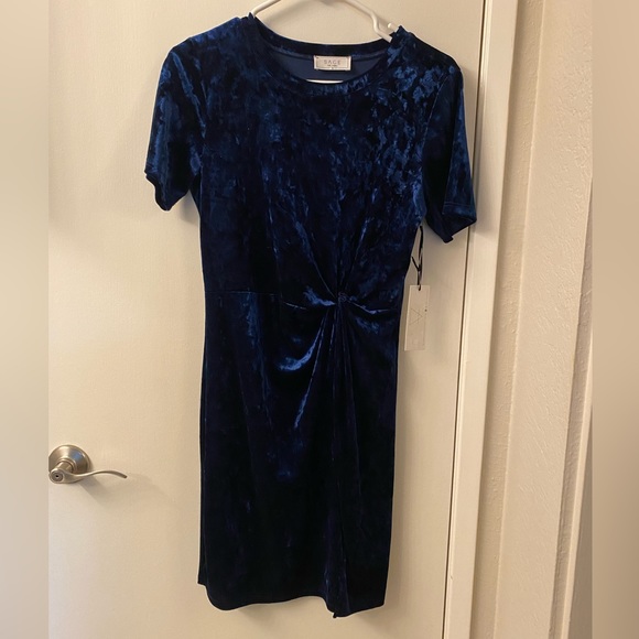 Sage the Label. Fool-for-you-navy-blue-velvet-knotted-dress. Medium - Picture 2 of 6